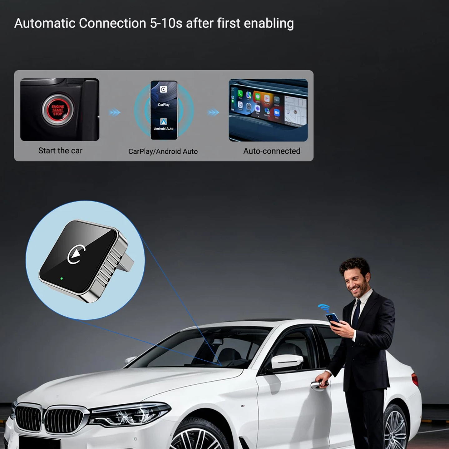 XUDA Adaptador CarPlay Android Auto - USB Mini Plug & Play Inalámbrico 13