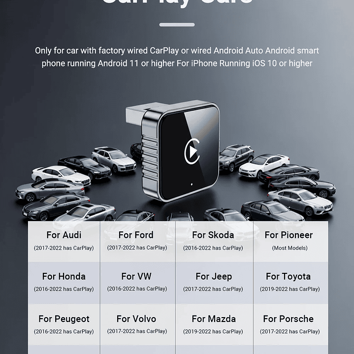 XUDA Adaptador CarPlay Android Auto - USB Mini Plug & Play Inalámbrico 17