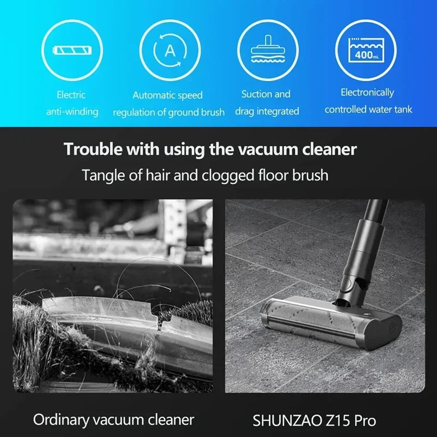 Aspiradora SHUNZAO Z15 Pro - Seco y Húmedo Inalámbrica 30000Pa 8