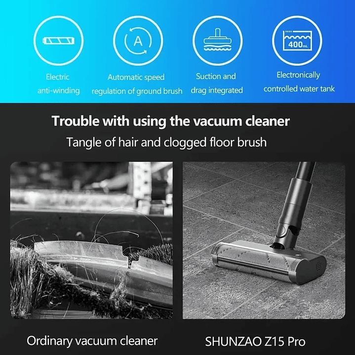 Aspiradora SHUNZAO Z15 Pro - Seco y Húmedo Inalámbrica 30000Pa 8
