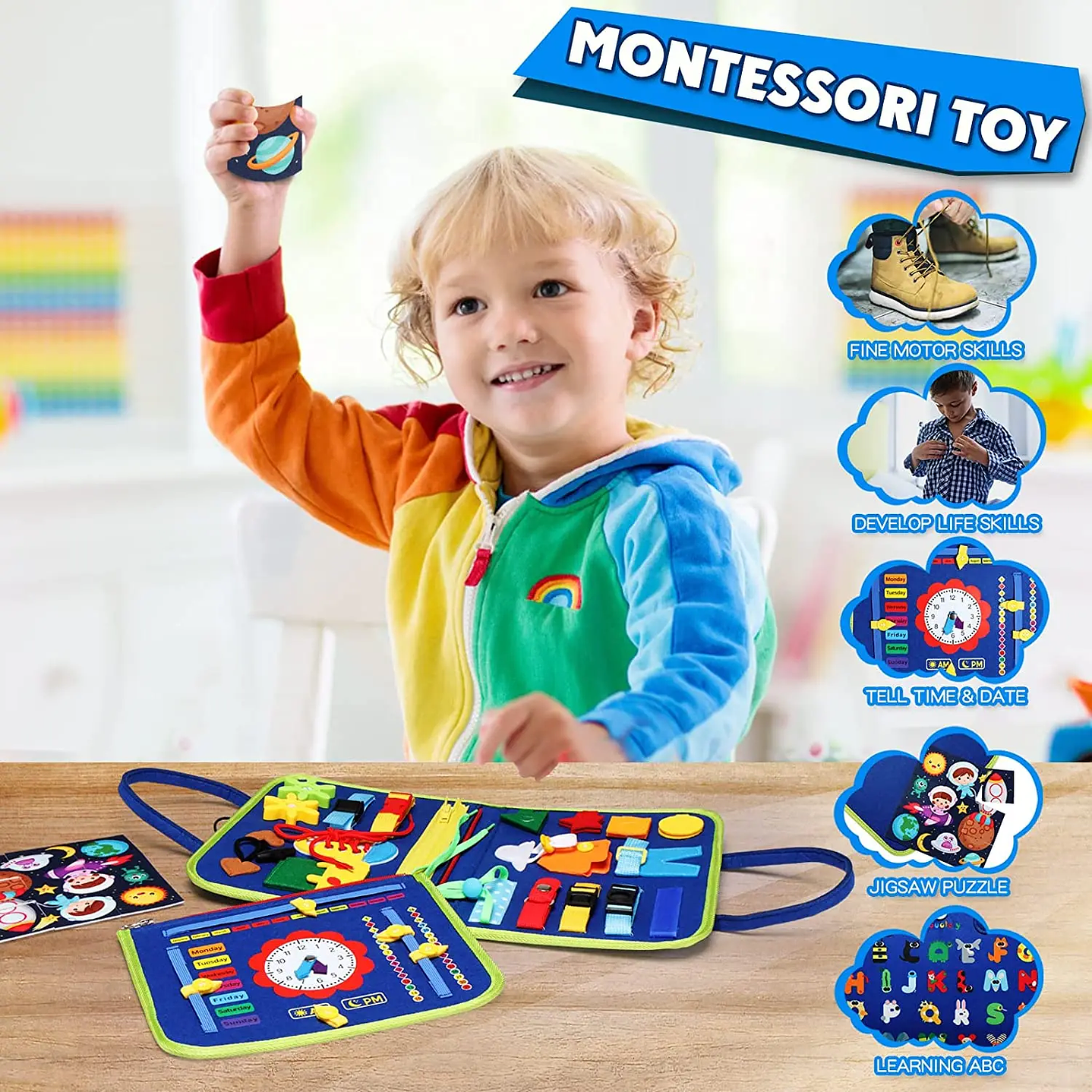 Juguete Montessori Tablero Ocupado - Desarrollo Sensorial y Motricidad para Niños 4