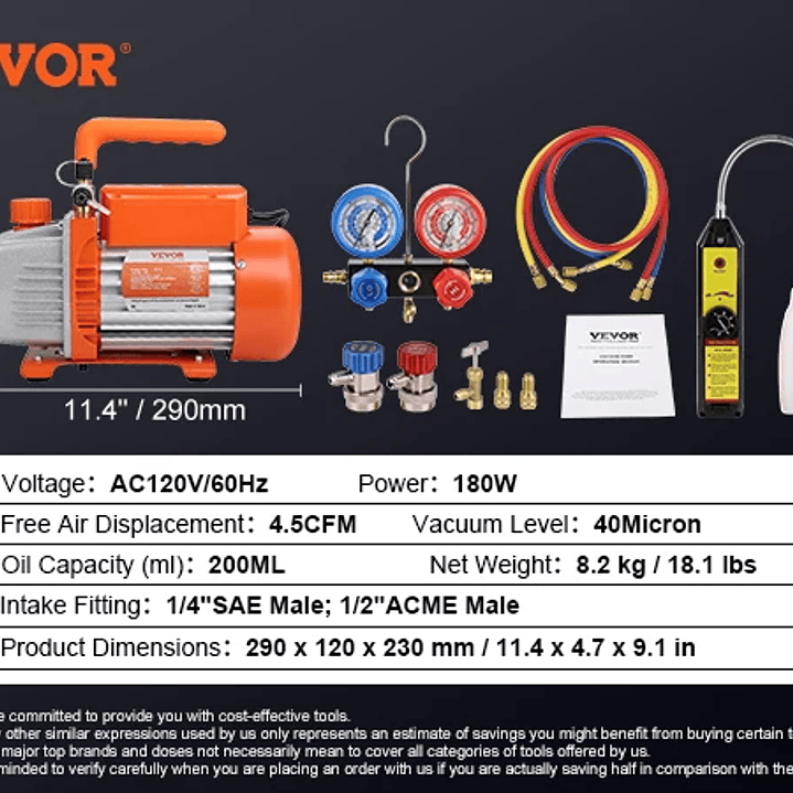 SucceBuy Bomba de Vacío 4CFM A2L - Kit Aire Acondicionado con Manómetros y Mangueras 9