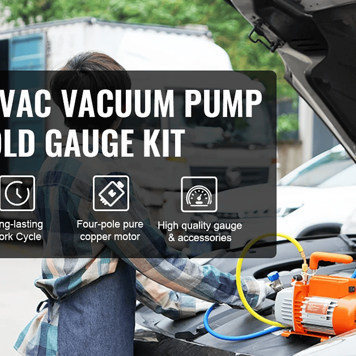 SucceBuy Bomba de Vacío 4CFM A2L - Kit Aire Acondicionado con Manómetros y Mangueras 12