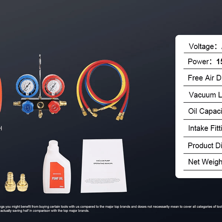 SucceBuy Bomba de Vacío 4CFM A2L - Kit Aire Acondicionado con Manómetros y Mangueras 22