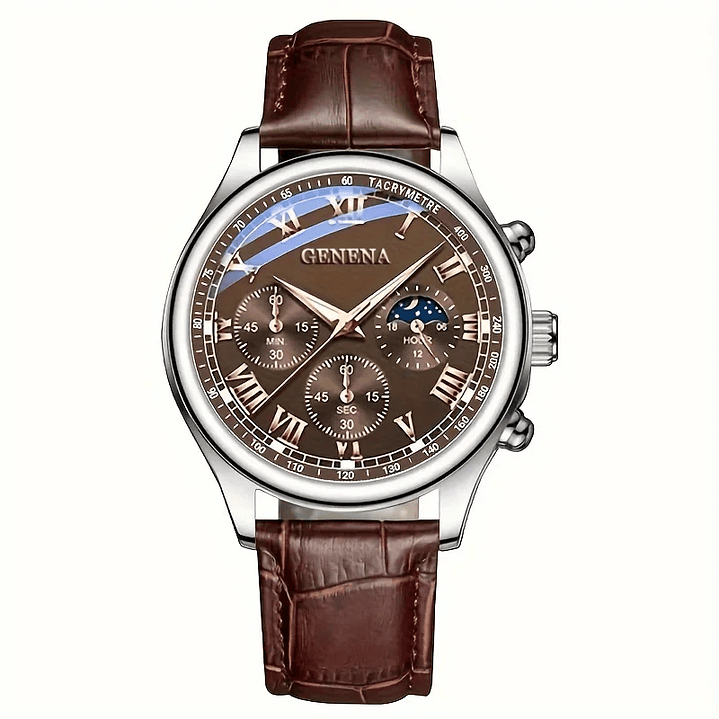 GENEVA Reloj de Lujo Hombre - Cuarzo con Correa de Cuero y Estilo Casual 6