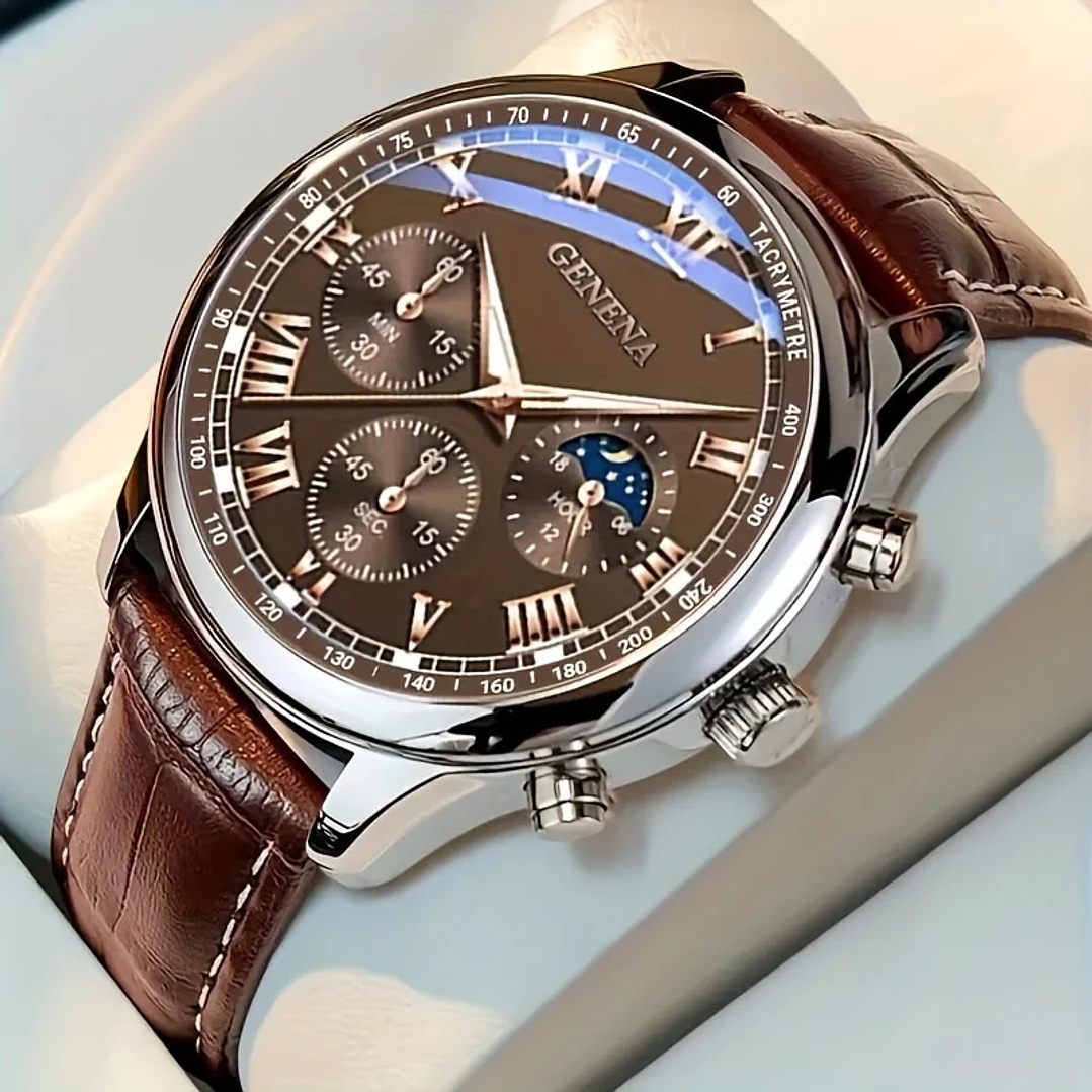 GENEVA Reloj de Lujo Hombre - Cuarzo con Correa de Cuero y Estilo Casual 9