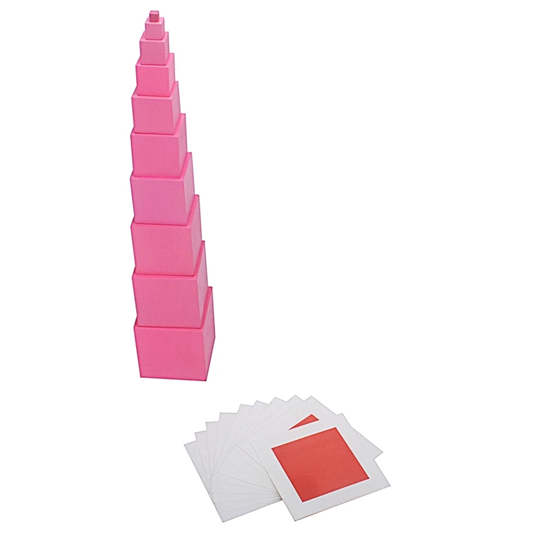 Materiales Montessori Torre Rosa - Juego Preescolar de 10 Piezas con Tarjetas 2