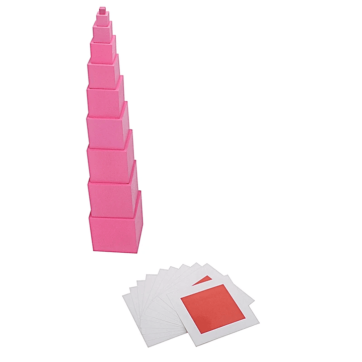 Materiales Montessori Torre Rosa - Juego Preescolar de 10 Piezas con Tarjetas 2