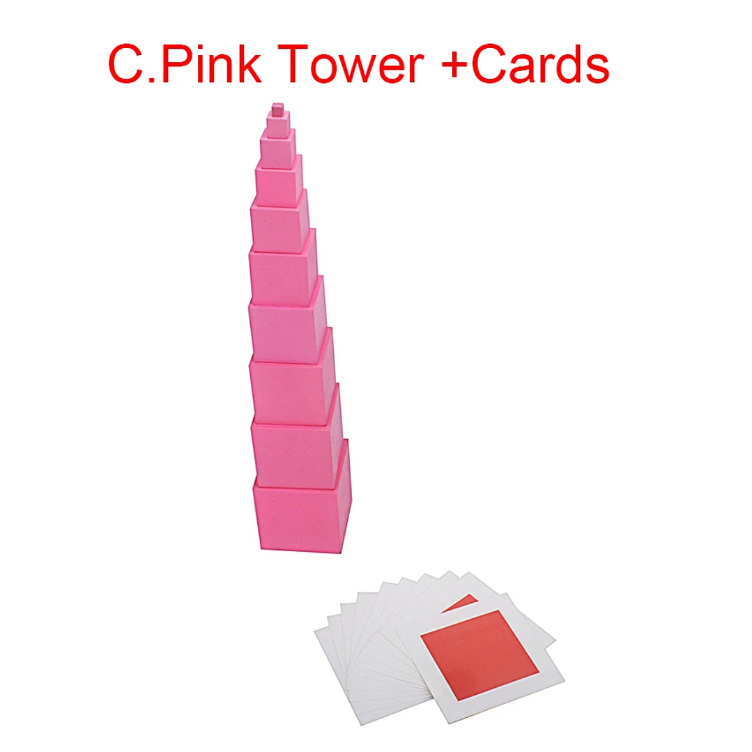 Materiales Montessori Torre Rosa - Juego Preescolar de 10 Piezas con Tarjetas 7