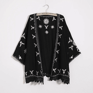 Kimono Bordado Bohemio Mujer - Blusa Encaje Holgada Estilo Casual y Elegante