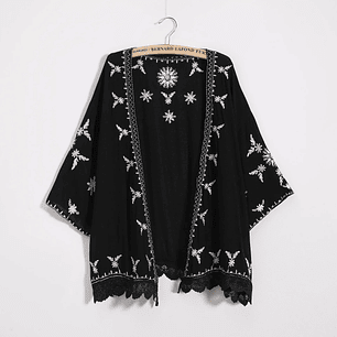 Kimono Bordado Bohemio Mujer - Blusa Encaje Holgada Estilo Casual y Elegante