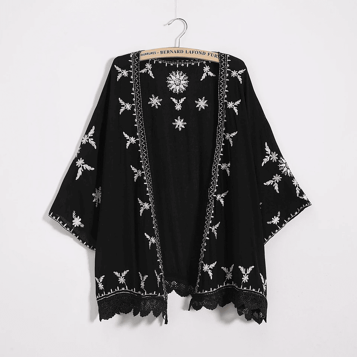 Kimono Bordado Bohemio Mujer - Blusa Encaje Holgada Estilo Casual y Elegante 1