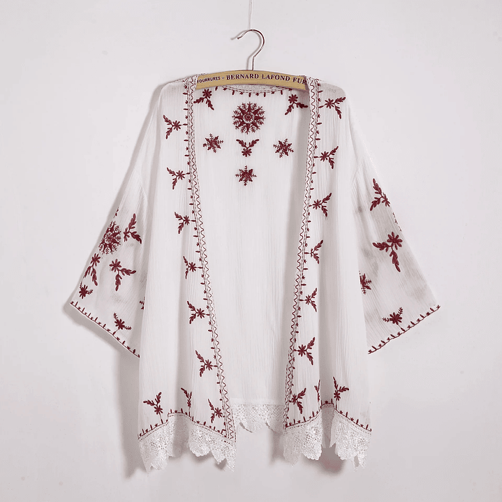 Kimono Bordado Bohemio Mujer - Blusa Encaje Holgada Estilo Casual y Elegante 4