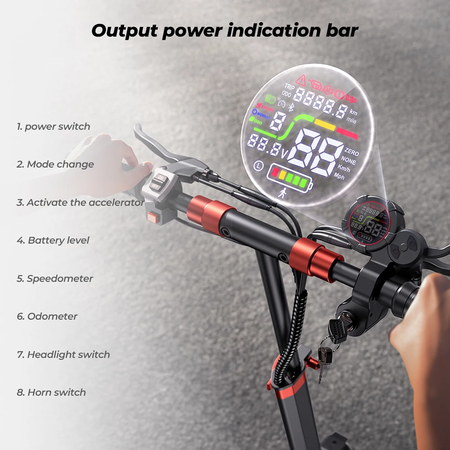 Patinete Eléctrico iScooter iX5s - Scooter Plegable 1000W con Frenos de Disco y Pantalla LED 9