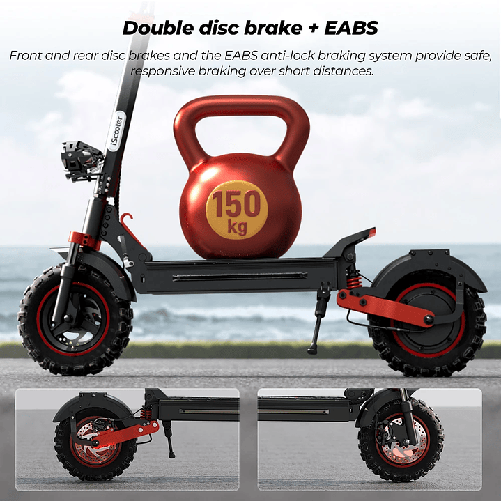 Patinete Eléctrico iScooter iX5s - Scooter Plegable 1000W con Frenos de Disco y Pantalla LED 16