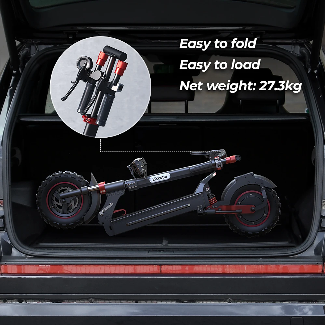 Patinete Eléctrico iScooter iX5s - Scooter Plegable 1000W con Frenos de Disco y Pantalla LED 21