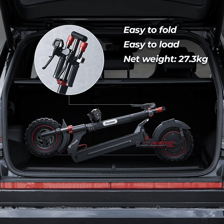 Patinete Eléctrico iScooter iX5s - Scooter Plegable 1000W con Frenos de Disco y Pantalla LED 21