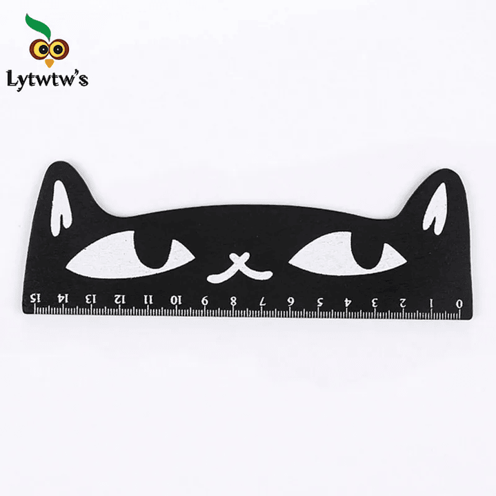 Regla Recta Lytwtw’s Kawaii - Gato Negro 15 cm Madera 1