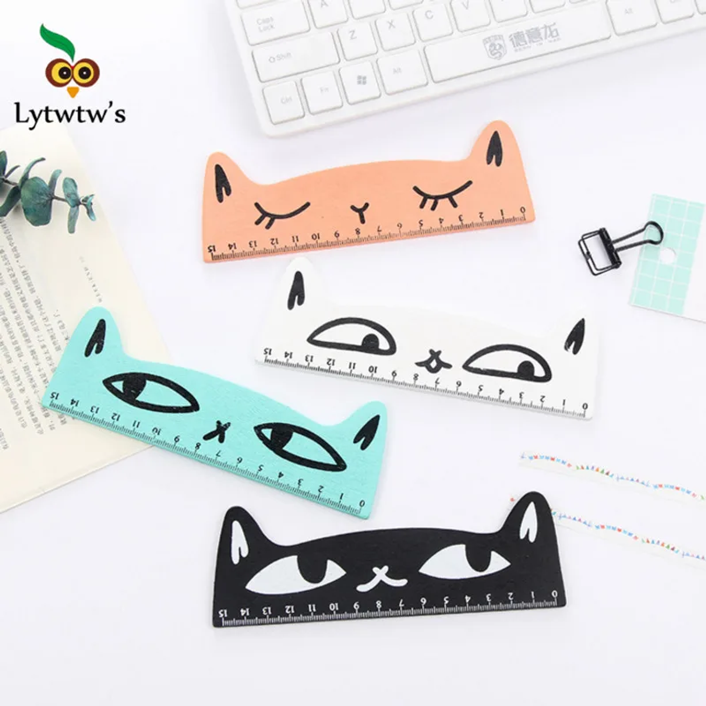 Regla Recta Lytwtw’s Kawaii - Gato Negro 15 cm Madera 5