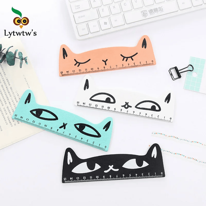 Regla Recta Lytwtw’s Kawaii - Gato Negro 15 cm Madera 5