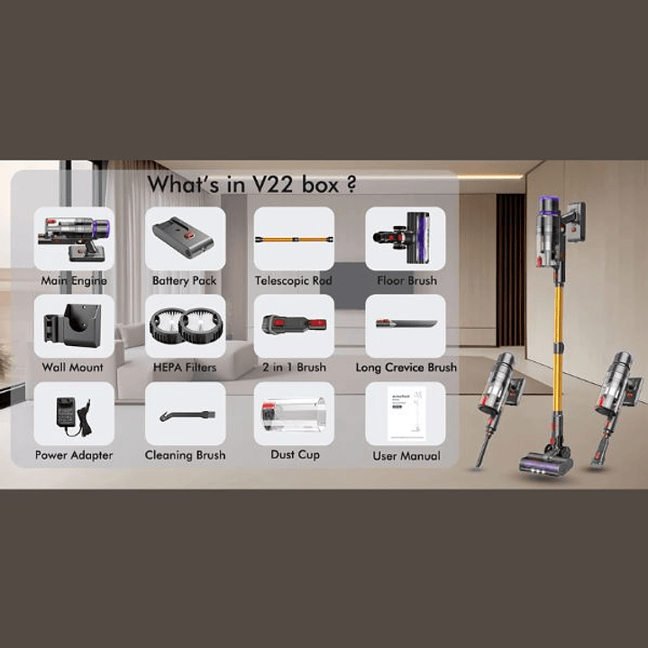 Aspiradora Armo V22 6 en 1 - Portátil Inalámbrica 600W con Pantalla LED y Autonomía 1h 11