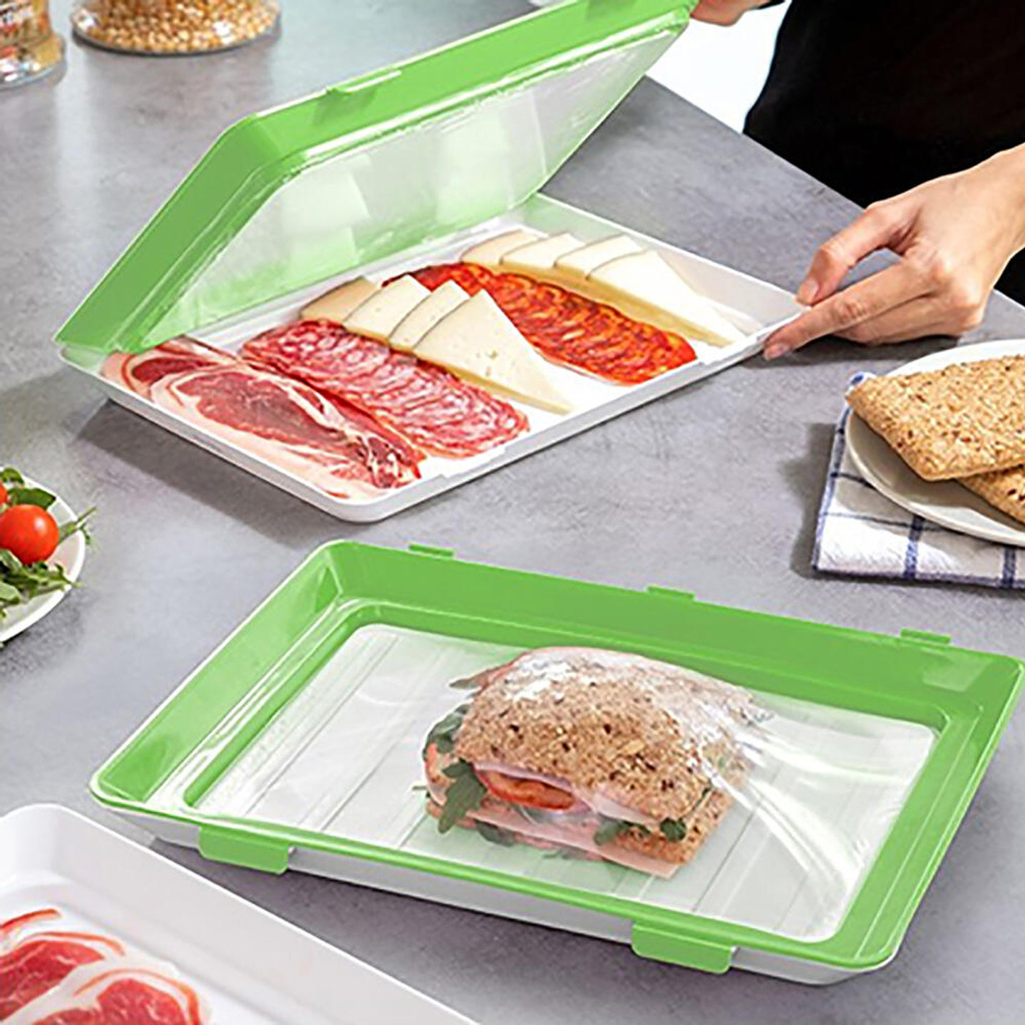 Pack 9 Bandejas Conservación Alimentos - Herméticas Apilables Semi Vacío 1