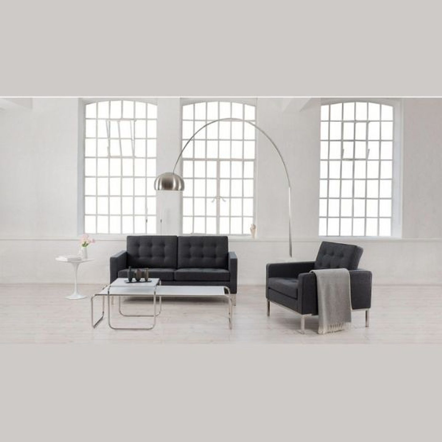 Lámpara de Pie NEW ARC BIG - Diseño Cromado Mármol Blanco 2