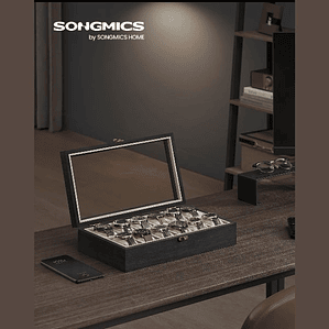 SONGMICS Caja de Relojes 12 Compartimentos - Organizador Elegante de Madera Ébano