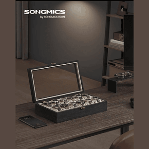 SONGMICS Caja de Relojes 12 Compartimentos - Organizador Elegante de Madera Ébano