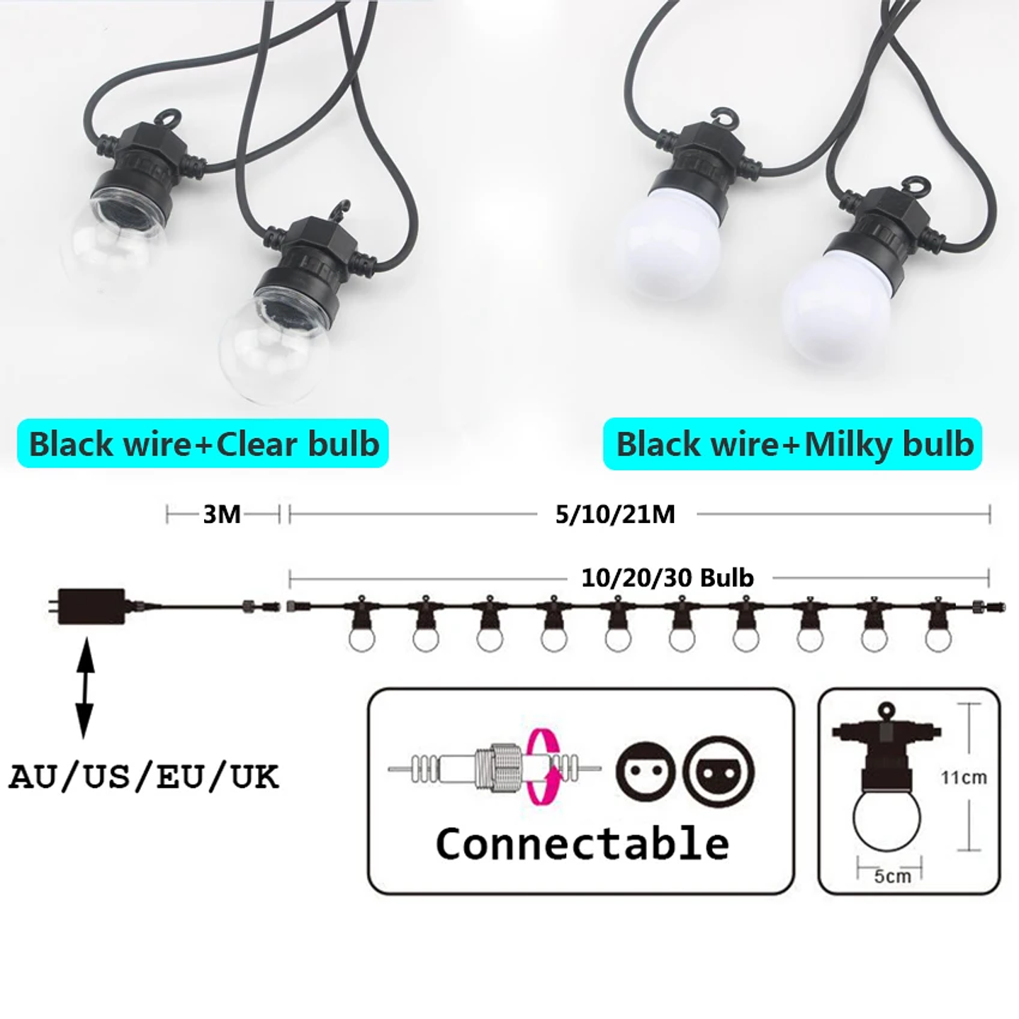 Guirnalda de Luces LED G50 - Impermeable Jardín y Terraza 8M/24M 2