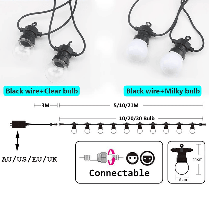 Guirnalda de Luces LED G50 - Impermeable Jardín y Terraza 8M/24M 2