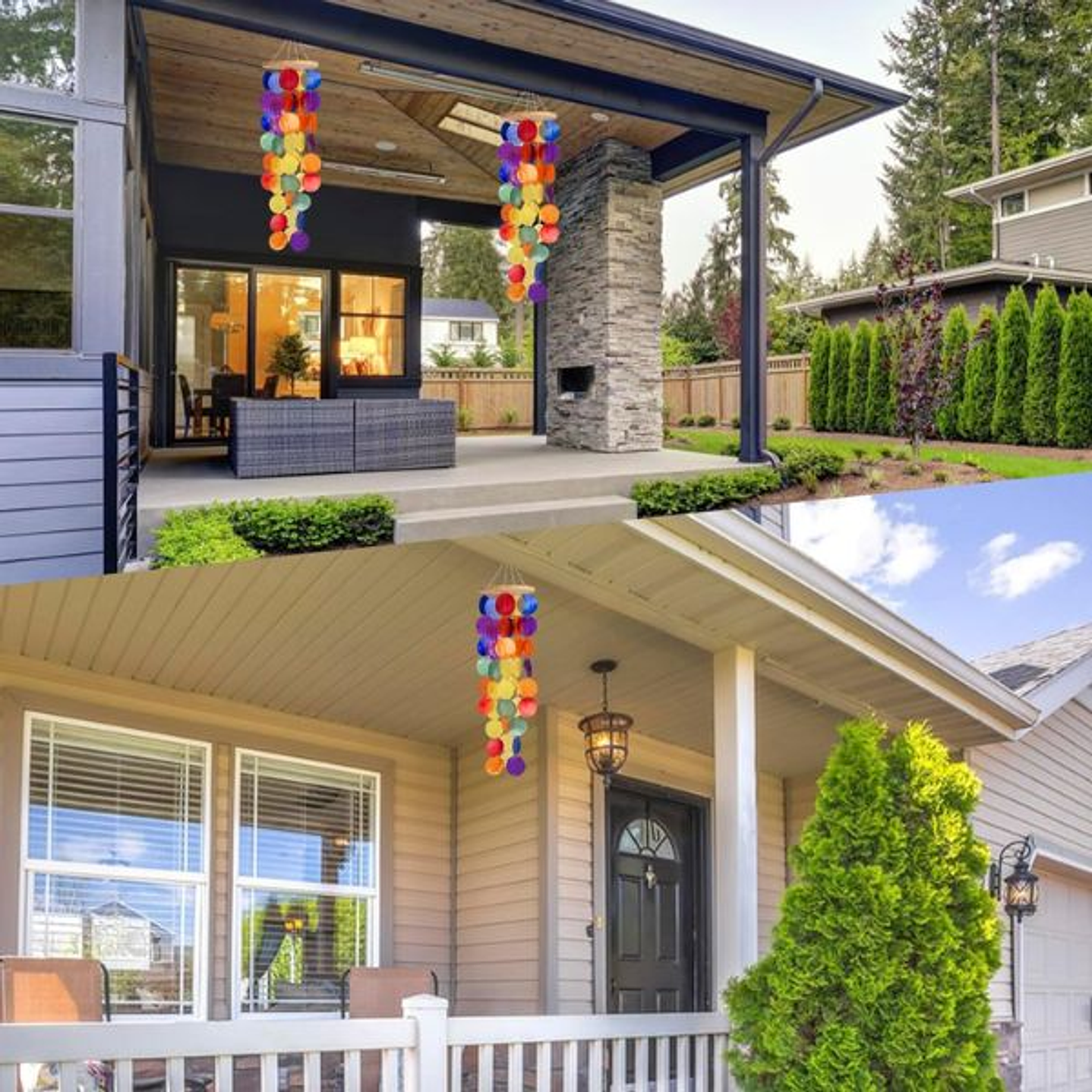 Móvil de Viento Capiz Arcoíris - Decoración Artesanal para Hogar y Jardín 3