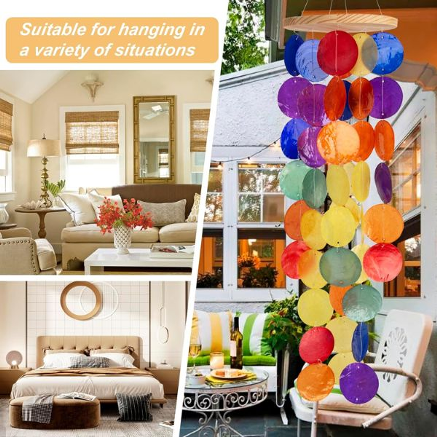 Móvil de Viento Capiz Arcoíris - Decoración Artesanal para Hogar y Jardín 4