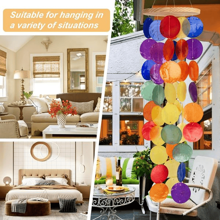 Móvil de Viento Capiz Arcoíris - Decoración Artesanal para Hogar y Jardín 4