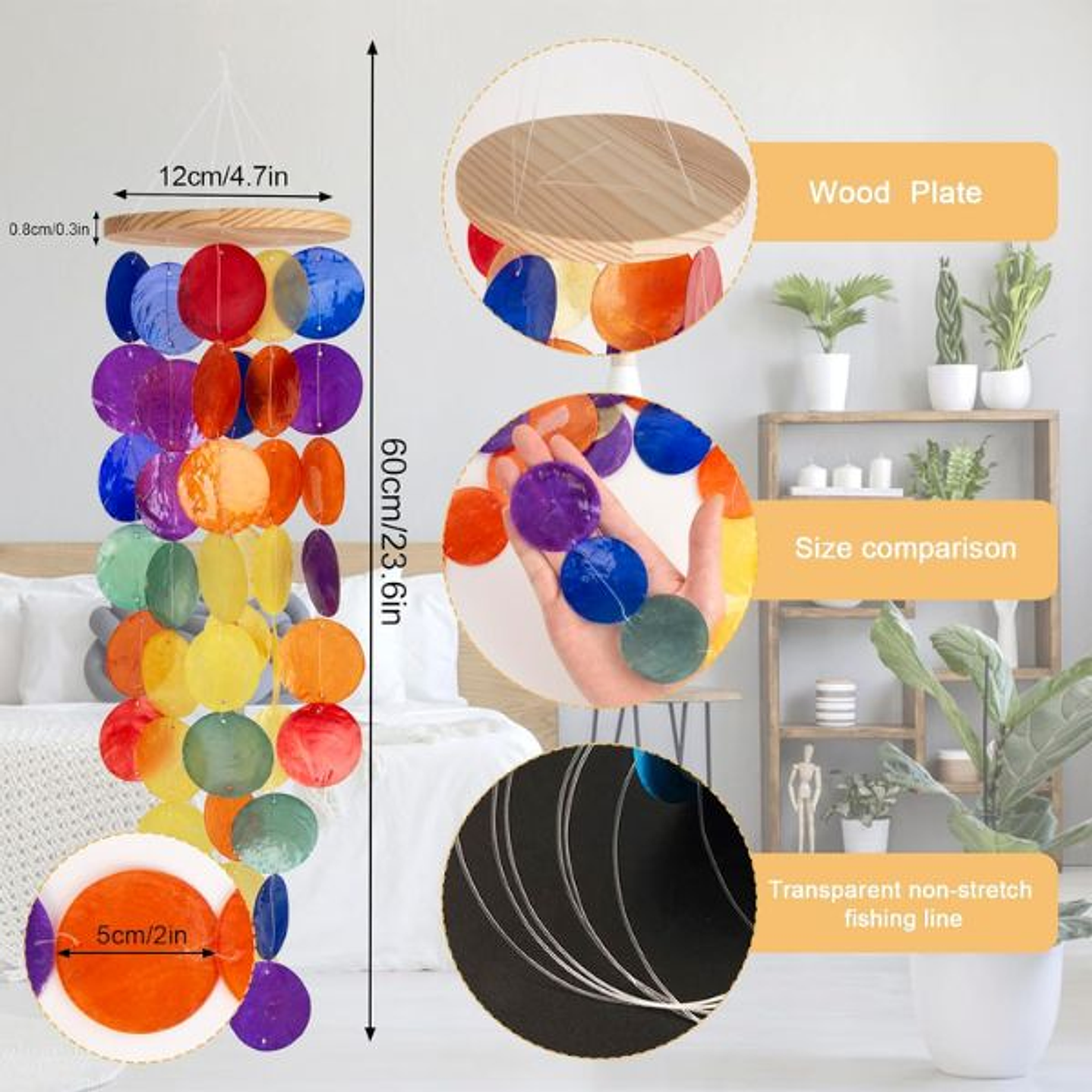 Móvil de Viento Capiz Arcoíris - Decoración Artesanal para Hogar y Jardín 6