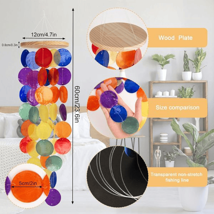 Móvil de Viento Capiz Arcoíris - Decoración Artesanal para Hogar y Jardín 6