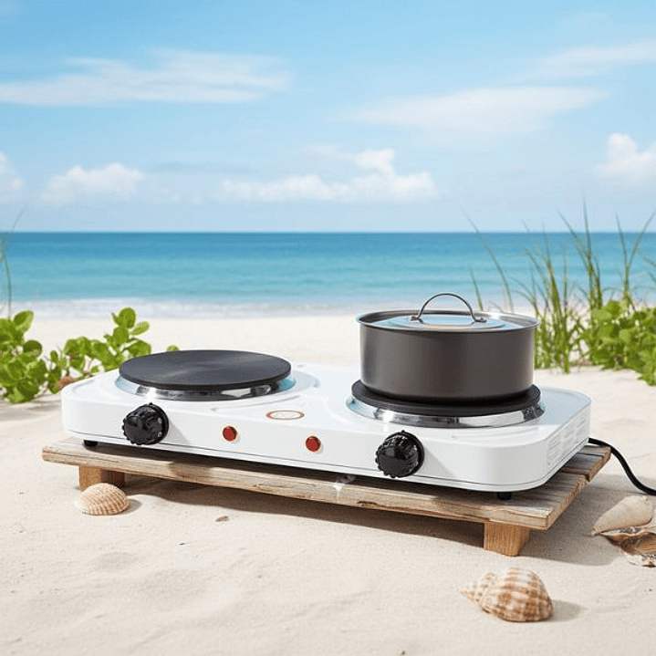 Cocina Eléctrica Portátil - Hornillo Blanco 2000W con 2 Fogones 2