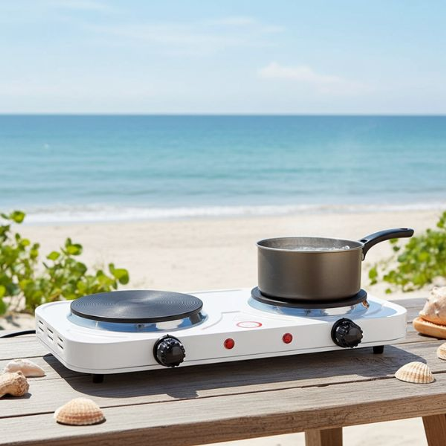 Cocina Eléctrica Portátil - Hornillo Blanco 2000W con 2 Fogones 4