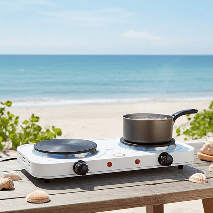 Cocina Eléctrica Portátil - Hornillo Blanco 2000W con 2 Fogones 4