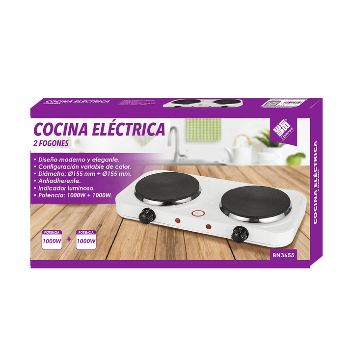 Cocina Eléctrica Portátil - Hornillo Blanco 2000W con 2 Fogones 5