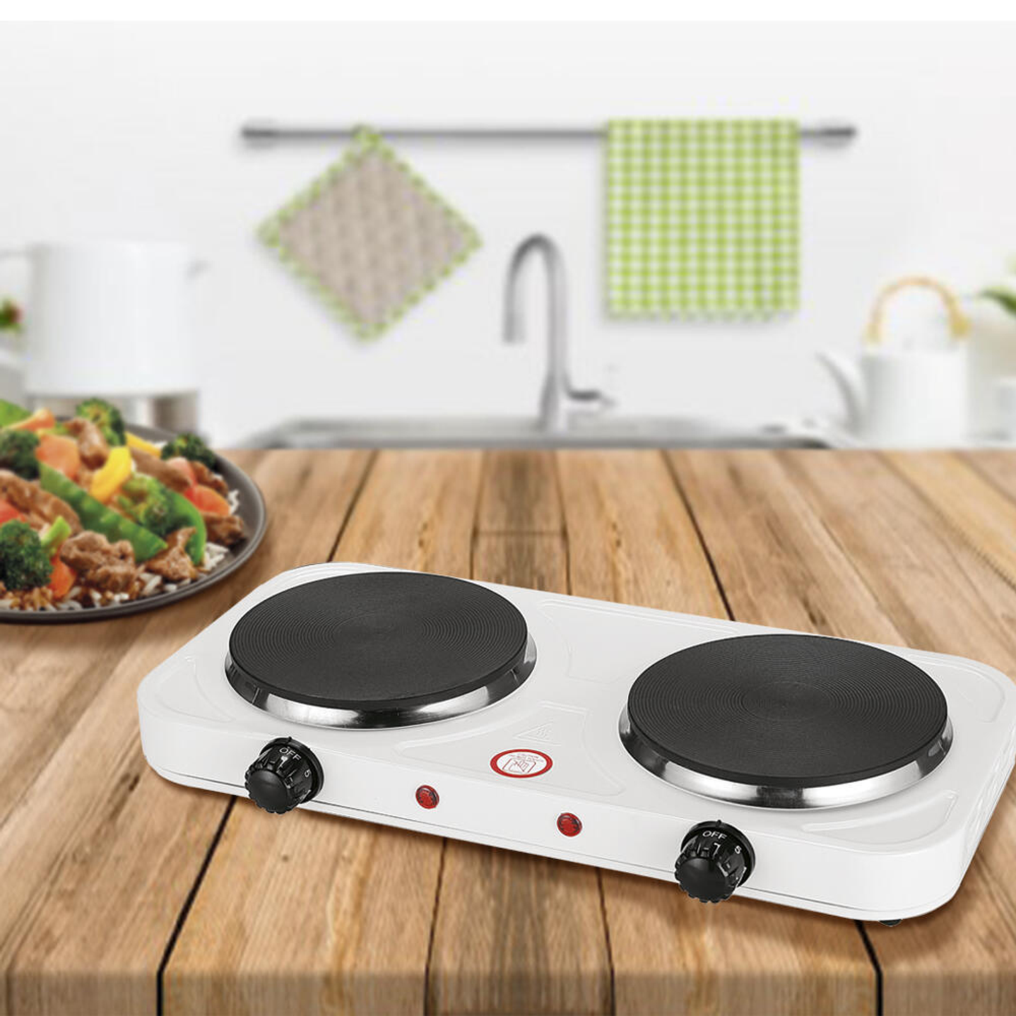 Cocina Eléctrica Portátil - Hornillo Blanco 2000W con 2 Fogones 3