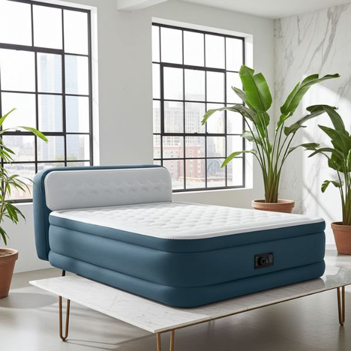 Cama Hinchable Intex Beam Deluxe Ultra Plush 152x236x46 cm | Colchón Doble con Cabecero y Bomba Integrada 2