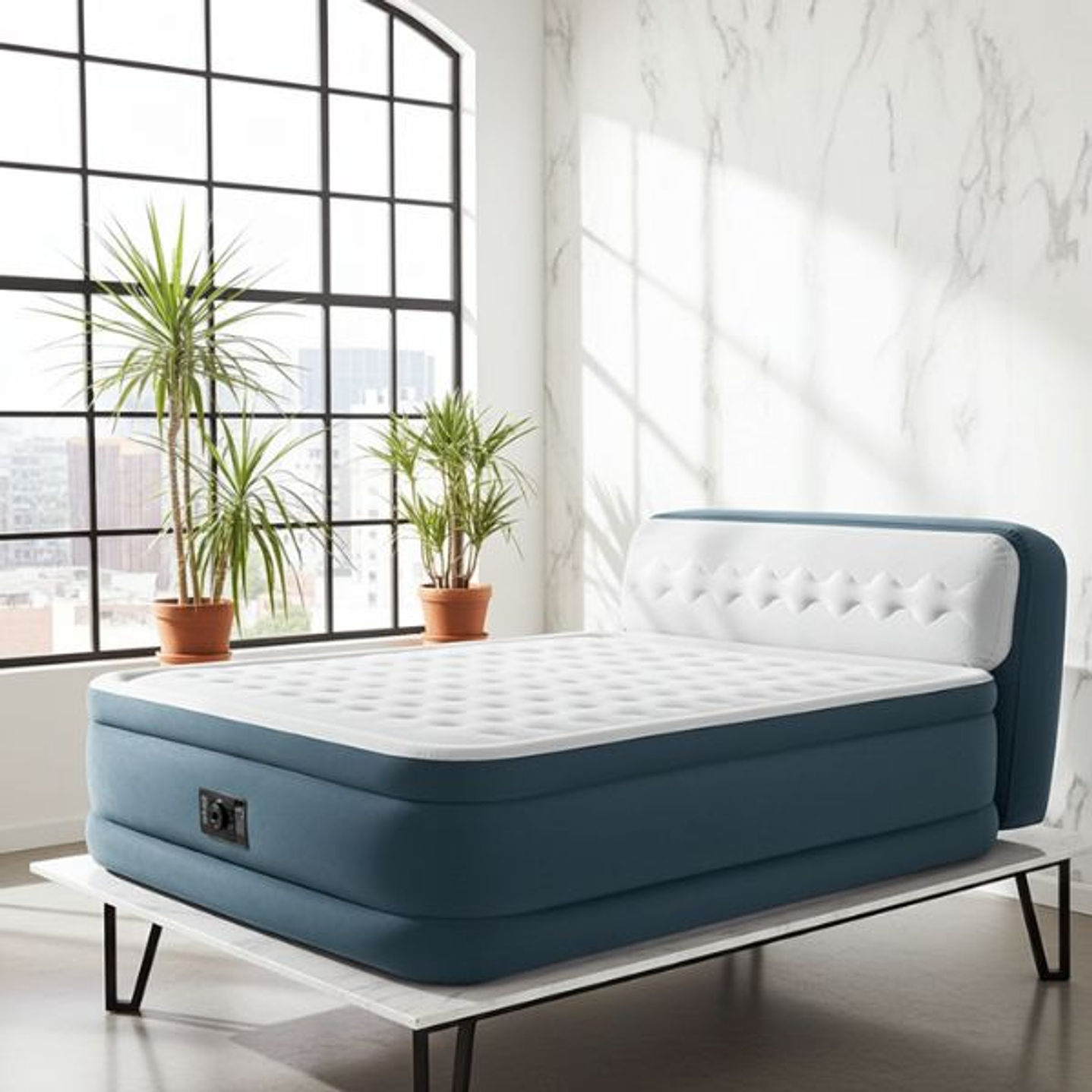 Cama Hinchable Intex Beam Deluxe Ultra Plush 152x236x46 cm | Colchón Doble con Cabecero y Bomba Integrada 4