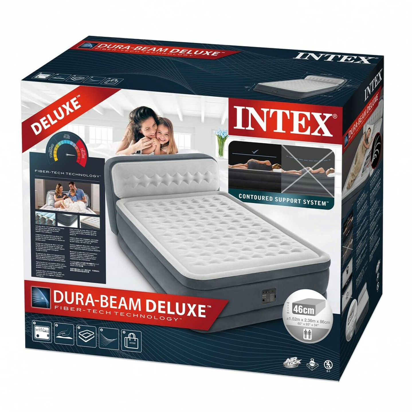 Cama Hinchable Intex Beam Deluxe Ultra Plush 152x236x46 cm | Colchón Doble con Cabecero y Bomba Integrada 6