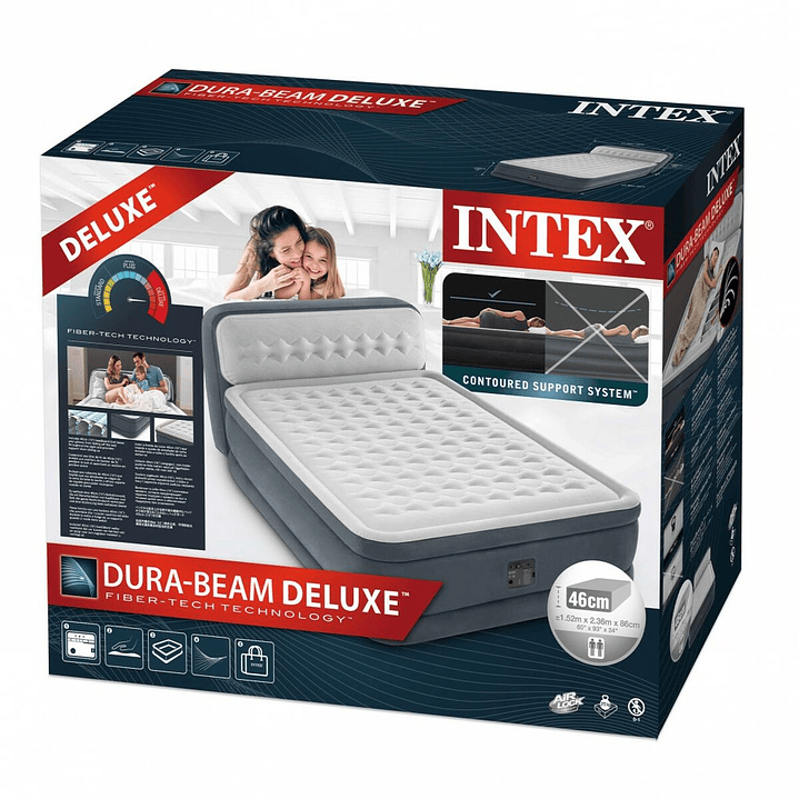 Cama Hinchable Intex Beam Deluxe Ultra Plush 152x236x46 cm | Colchón Doble con Cabecero y Bomba Integrada 6