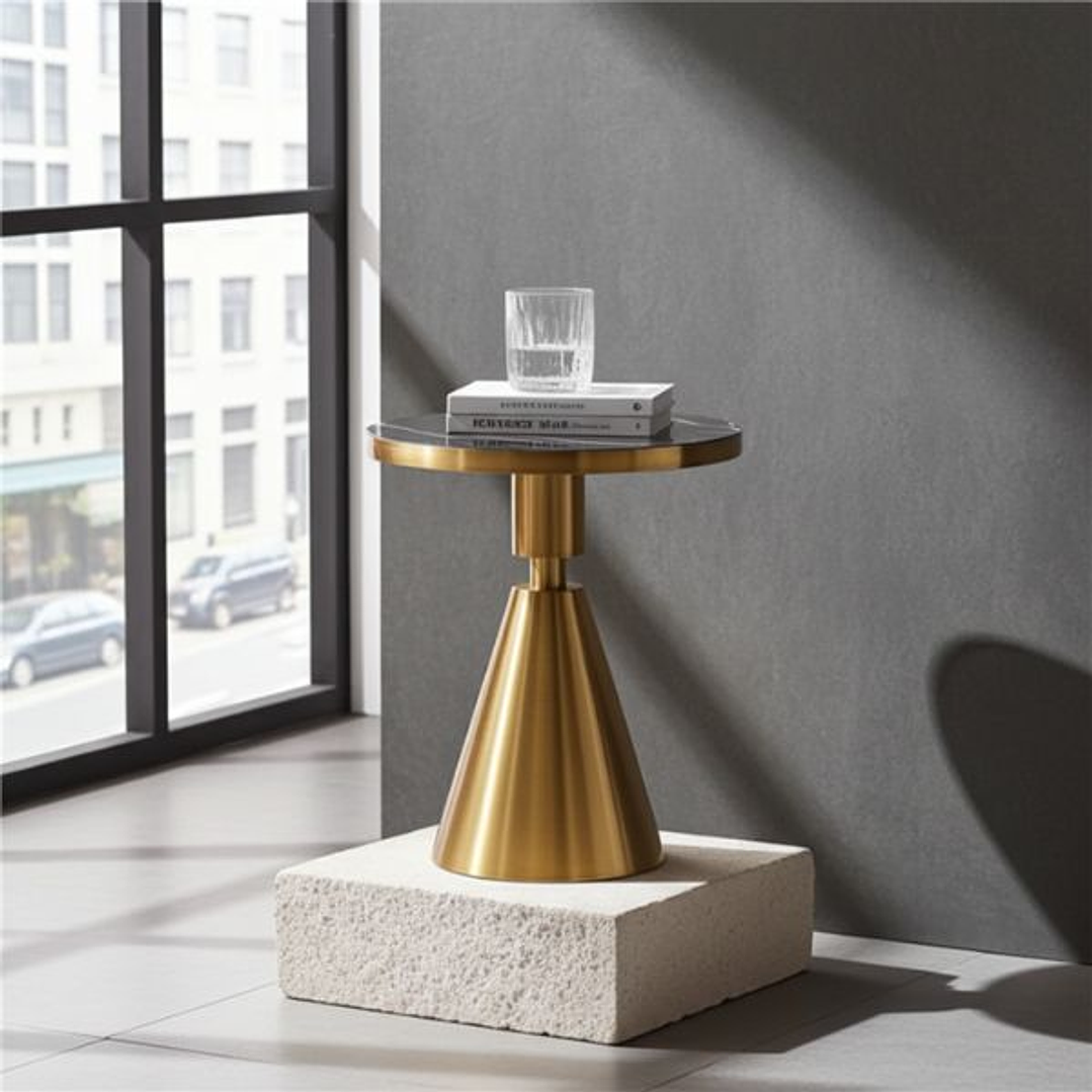 Mesa Auxiliar JASSY NE - Dorada Mármol Negro 50 cm 3