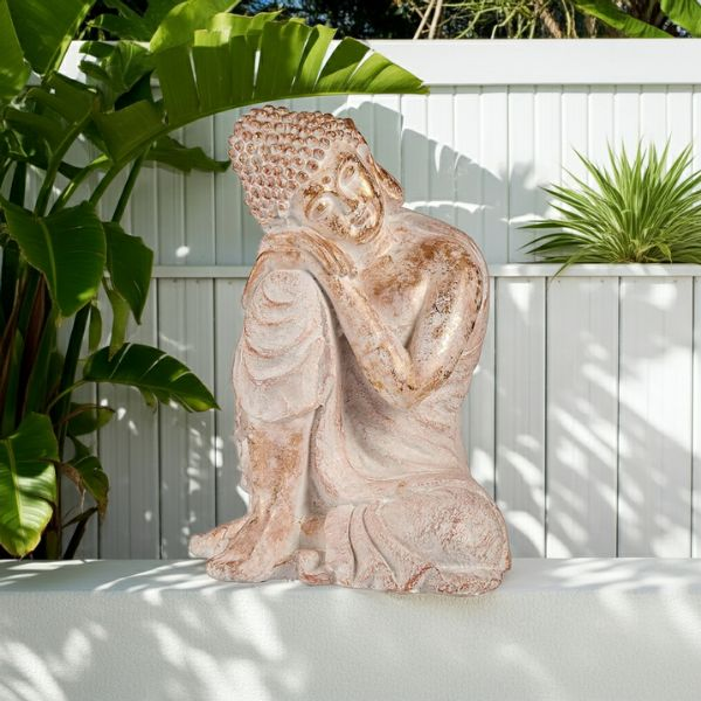 Figura Buda Jardín Ibergarden Blanco Dorado 54 cm 2