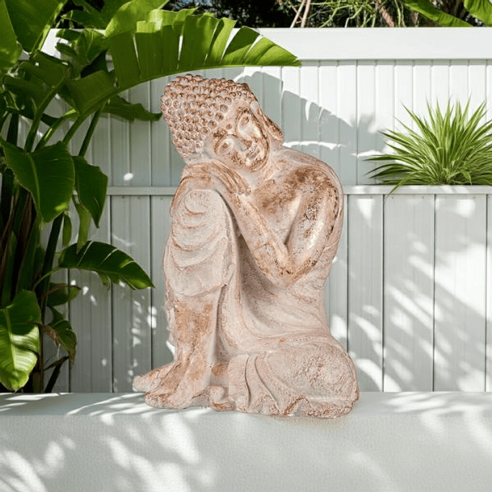 Figura Buda Jardín Ibergarden Blanco Dorado 54 cm 2