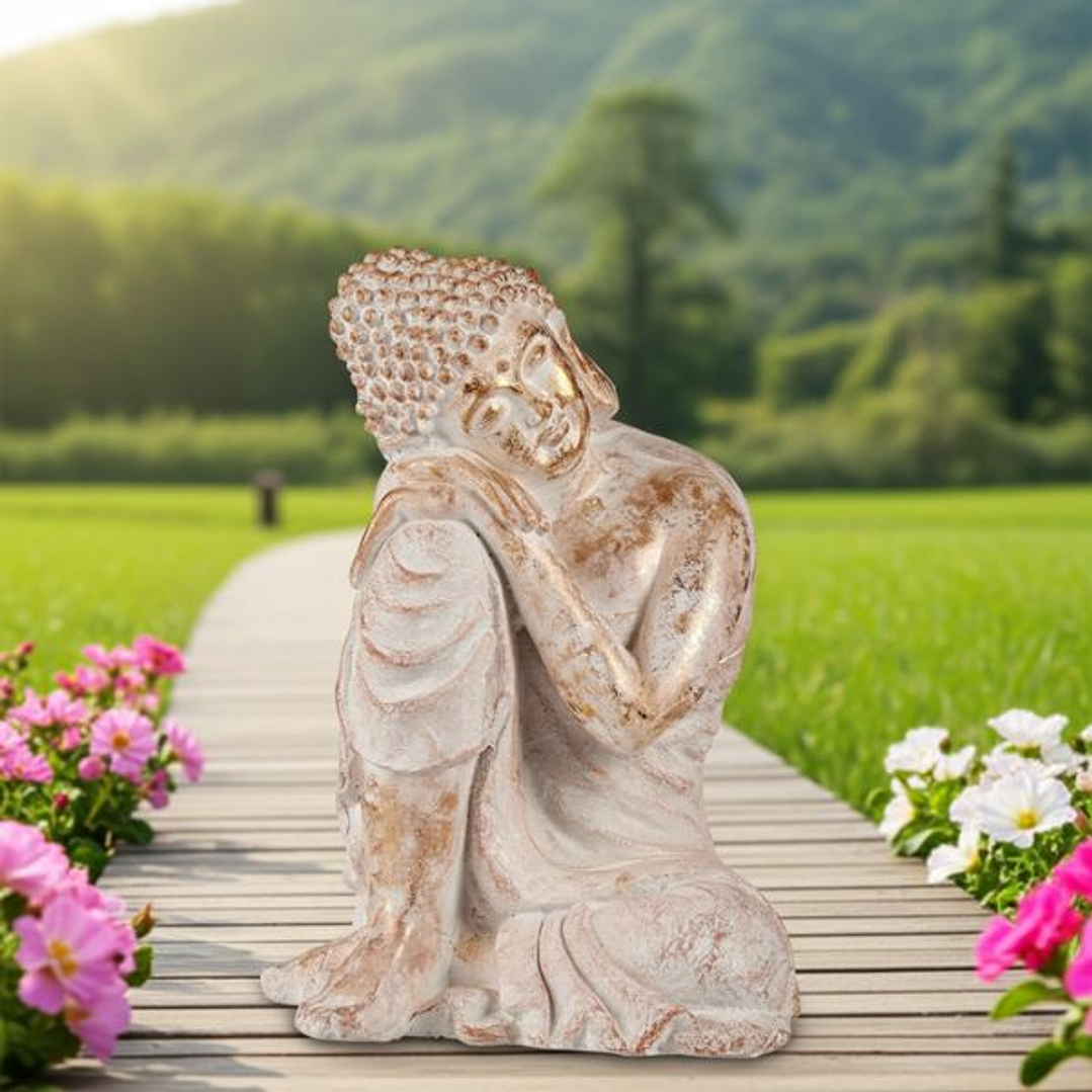 Figura Buda Jardín Ibergarden Blanco Dorado 54 cm 3