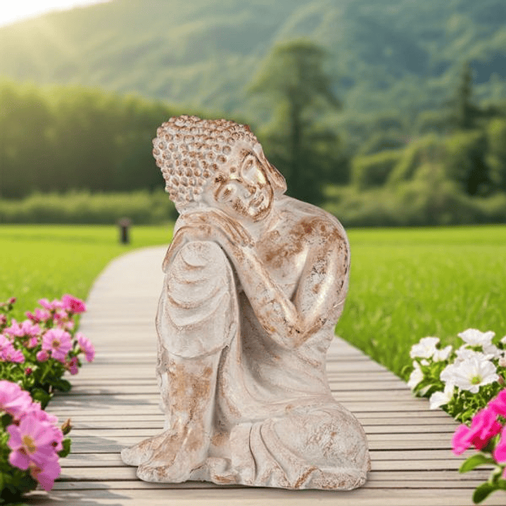 Figura Buda Jardín Ibergarden Blanco Dorado 54 cm 3